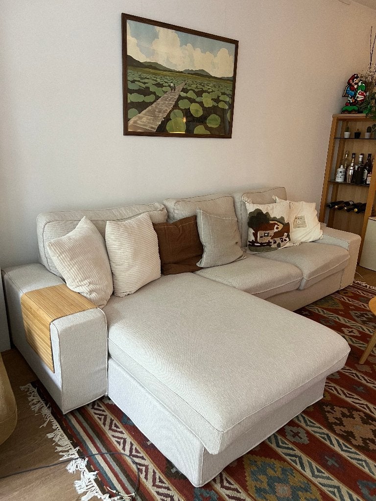 IKEA KIVIK 3-zitsbank met chaise longue, Tresund lichtbeige, Ophalen, 250 tot 300 cm, Gebruikt, Driepersoons