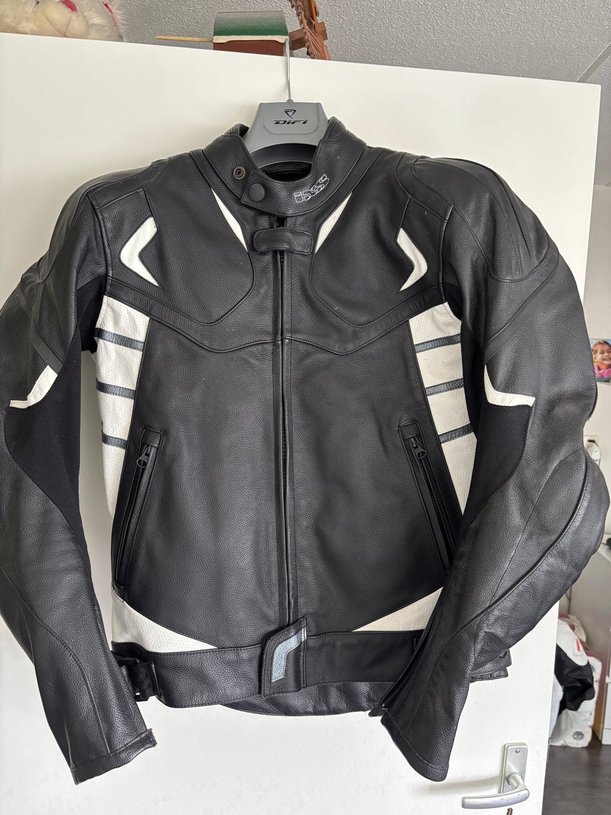 IXS Leren Motorjas Zwart/Wit Maat 48, Motoren, Kleding | Motorkleding, Ophalen, Tweedehands, Dames, Jas | leer