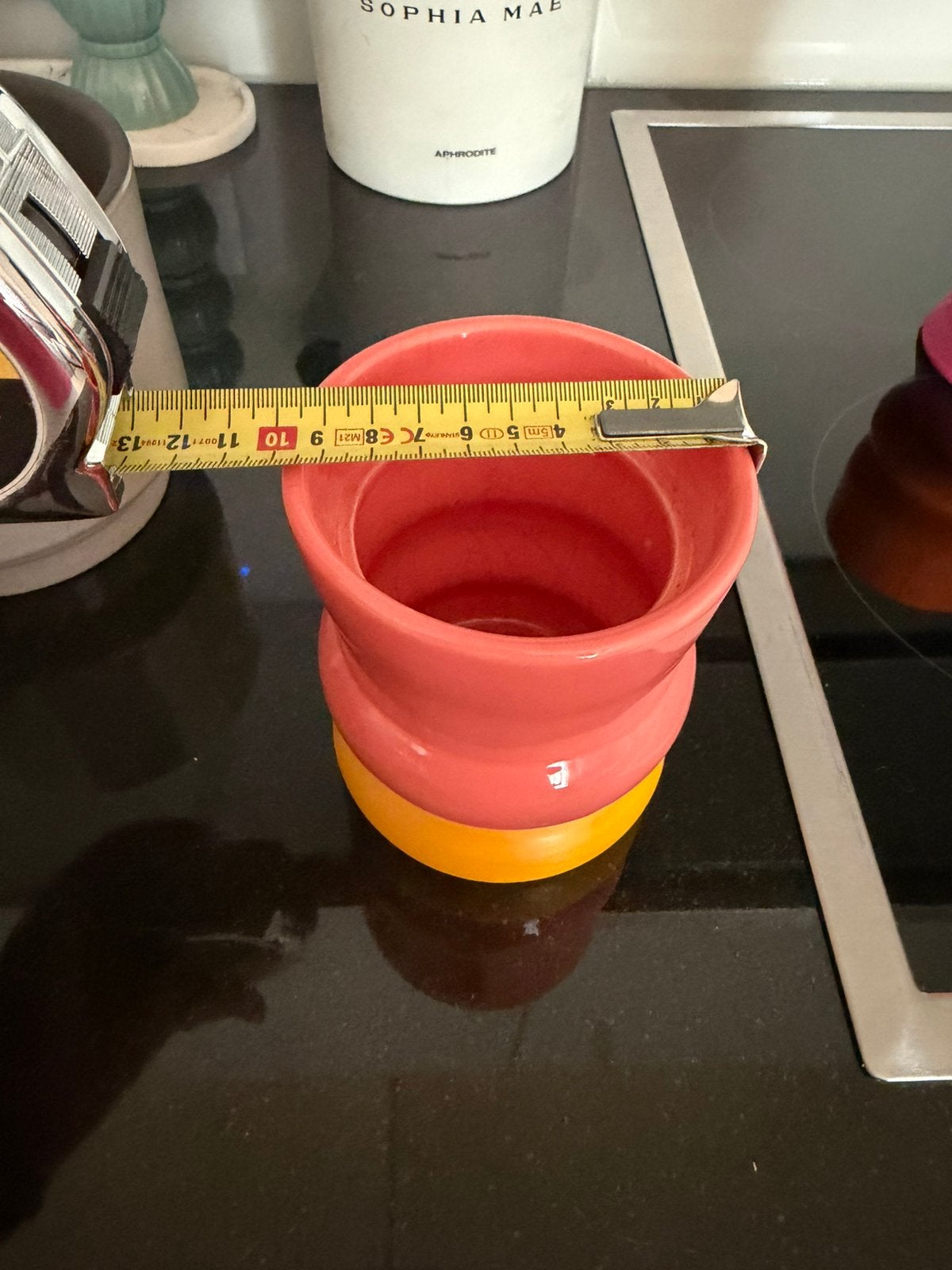 Bloempot - binnen/buiten - oranje / roze-geel, Ophalen, Zo goed als nieuw, Overige materialen, Pot, Bus of Blik
