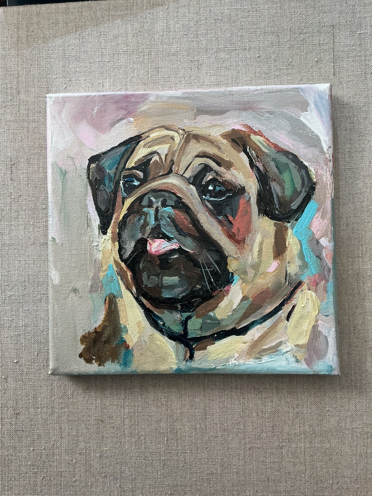 Pug ~ hond  ~ portret schilderij ~ atelier, Ophalen of Verzenden, Nieuw, Schilderij