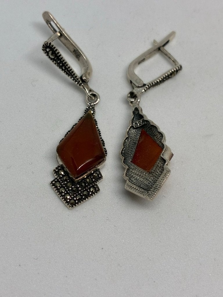 Zilveren oorbellen met oranje edelsteen, Zilver en edelstenen, Vagif.hamidov@hotmail.com, Nieuw, Ophalen of Verzenden