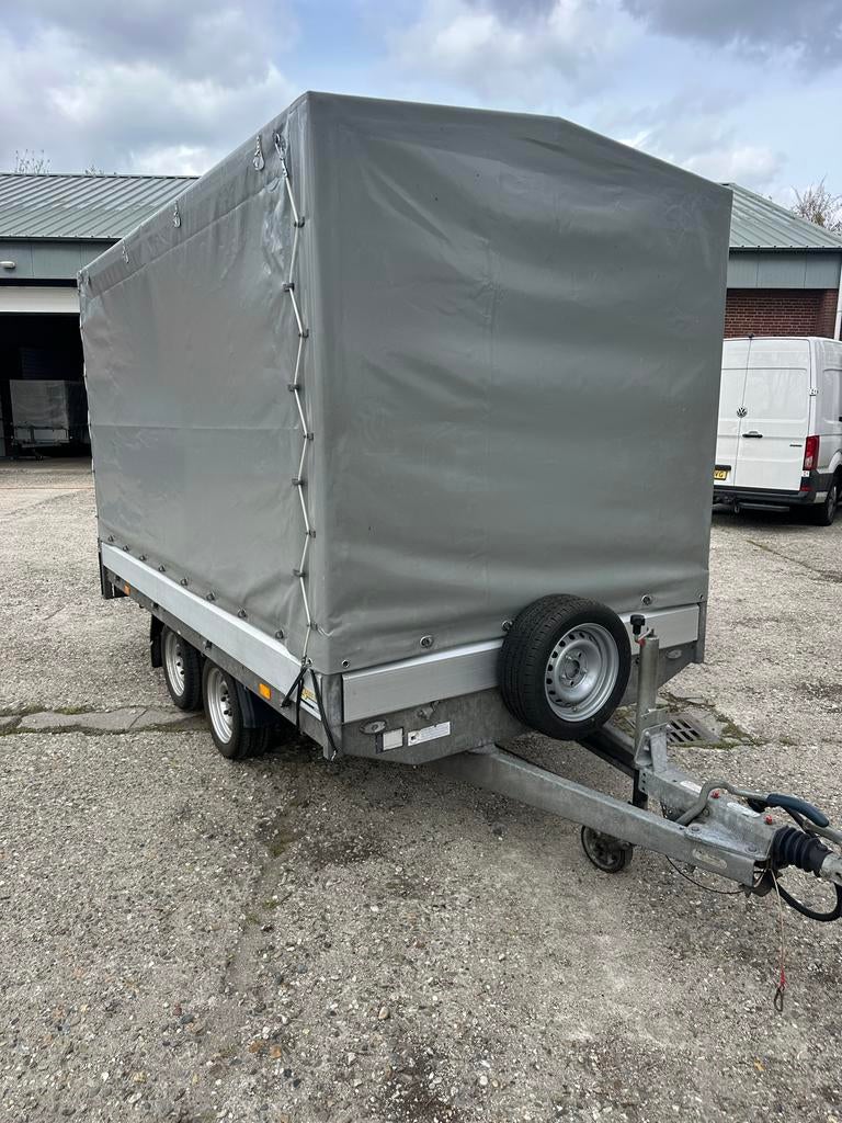 Hapert plateauwagen met huif dubbel asser 3000KG, Ophalen, Gebruikt