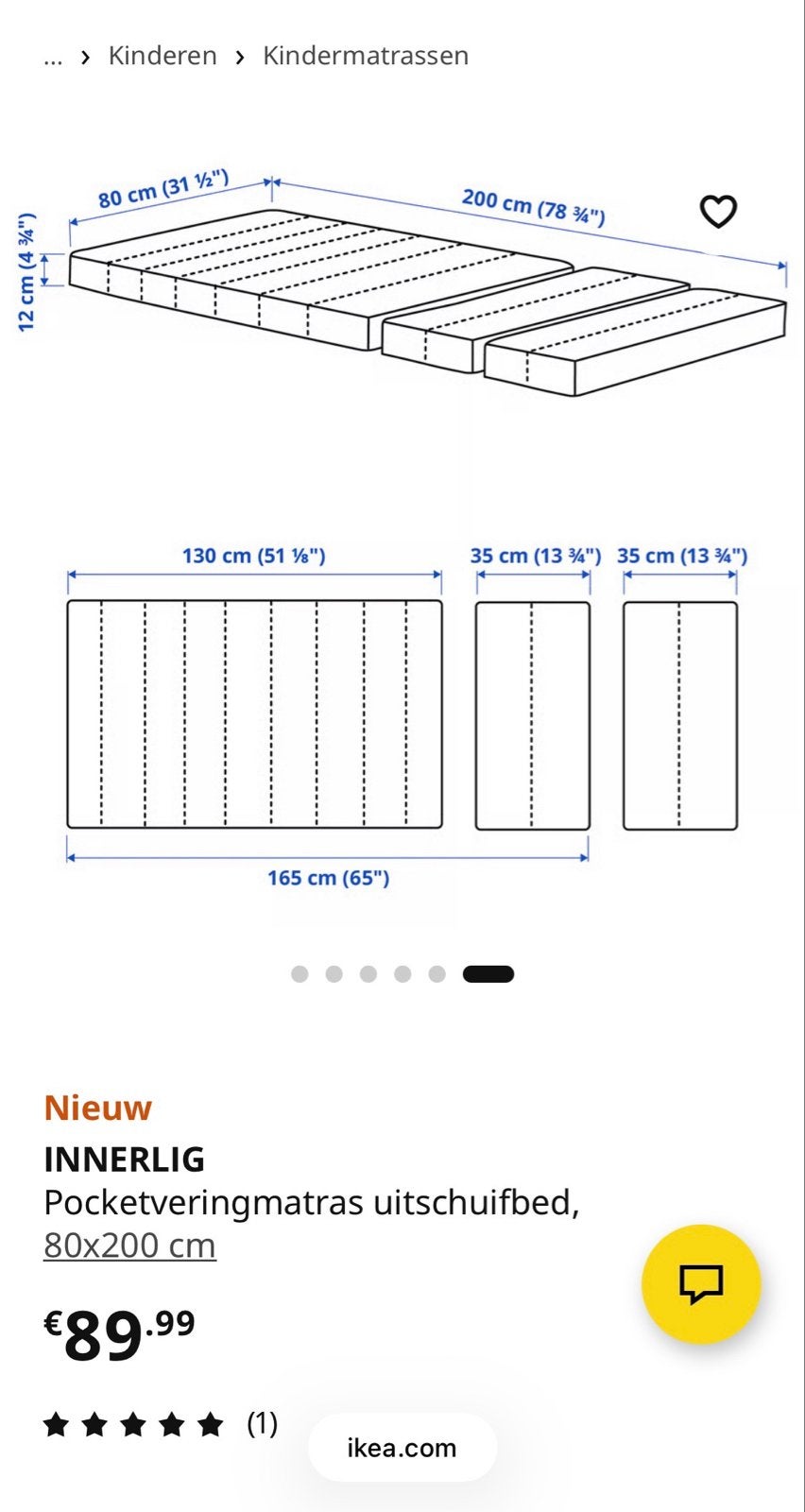 IKEA INNERLIG matras voor uitschuifbed 80x200 cm, Ophalen, Gebruikt, Eenpersoons, 80 cm