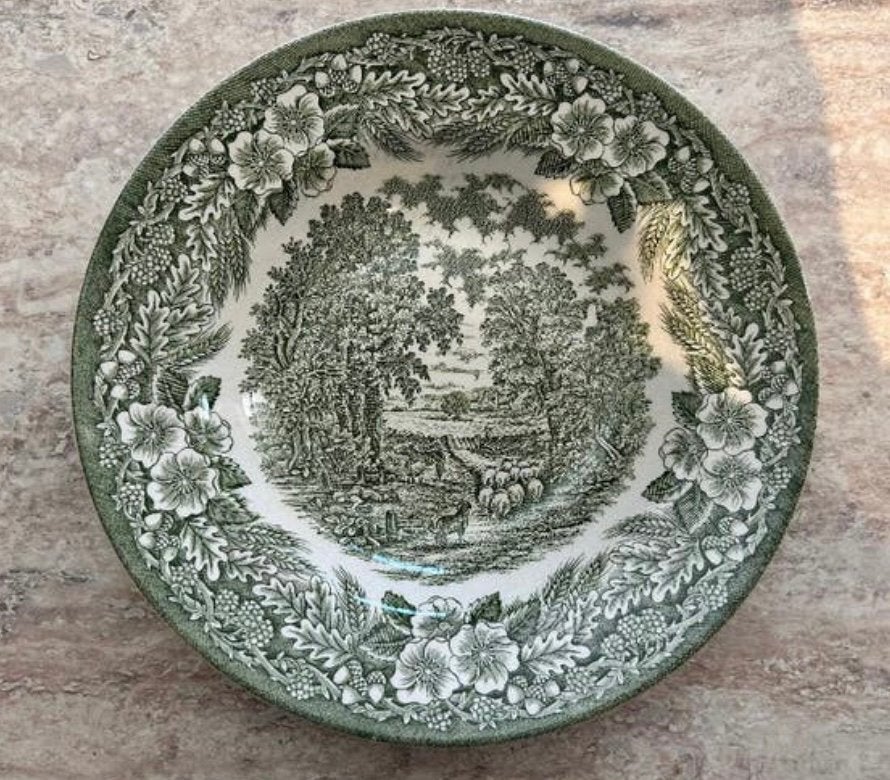 Broadhurst Staffordshire Ironstone Groen - vintage bord, Verzenden, Overige stijlen, Bord(en)