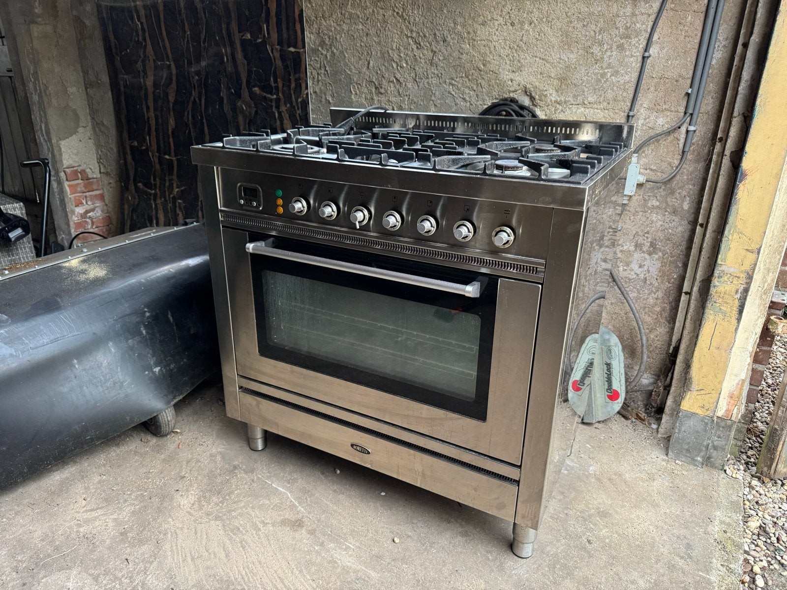 Boretti gasfornuis met oven - RVS - 90x60 - 5-pits, Ophalen, Gebruikt, Warmhoudplaat, 60 cm of meer