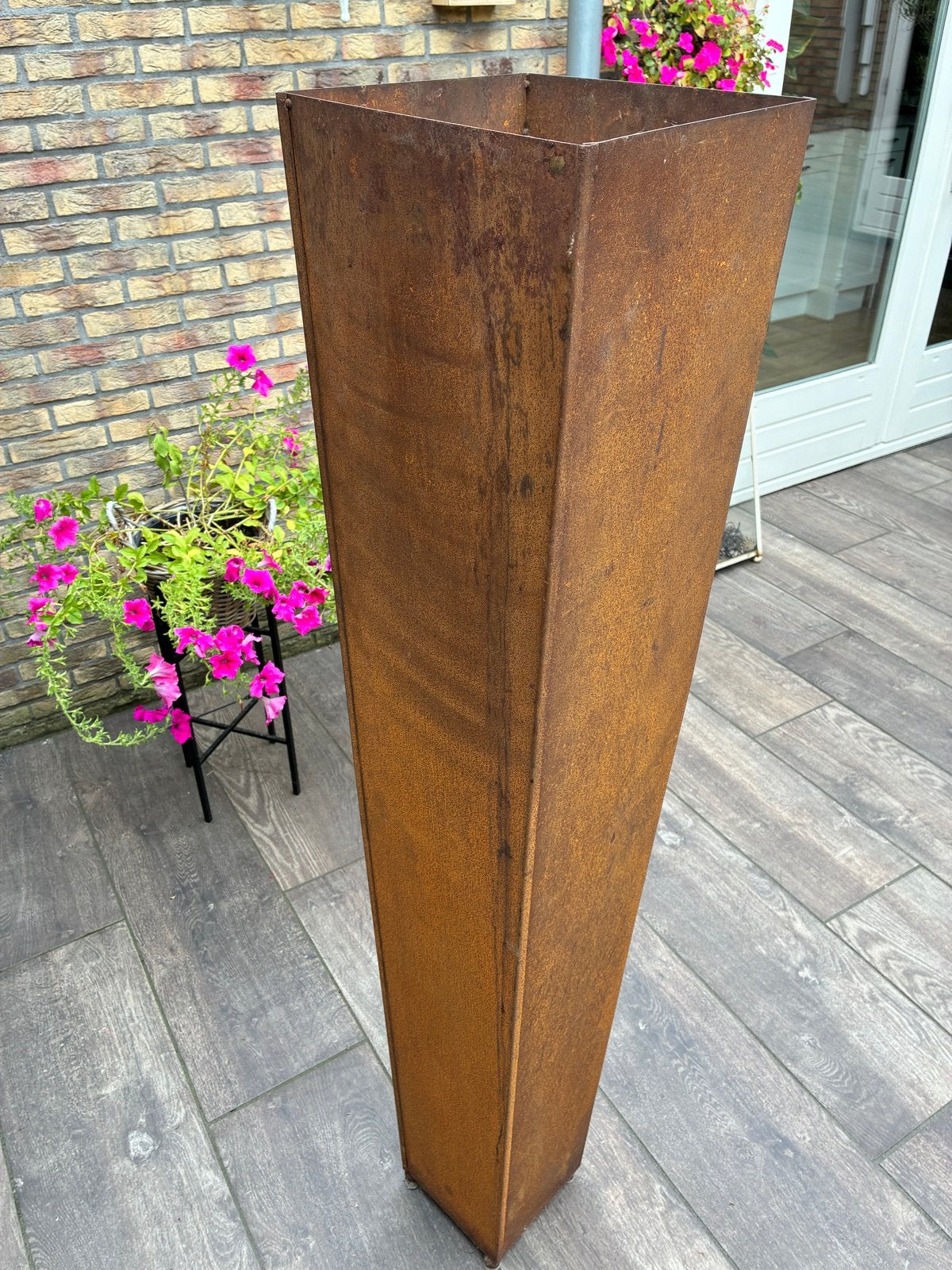 Hoge Cortenstaal Bloempot/Plantenzuil - 153cm, Tuin en Terras, Gebruikt, Vierkant, Binnen, Metaal