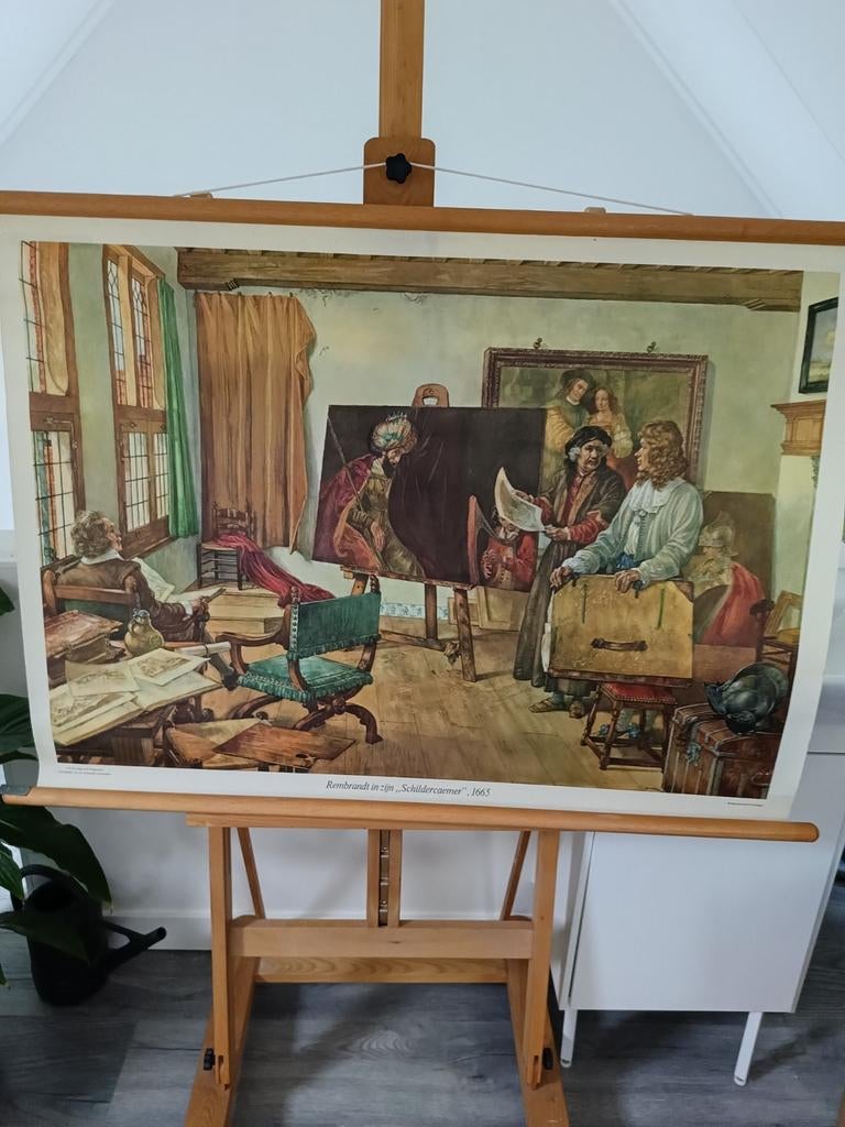 Vintage Schoolplaat Rembrandt  'Schildercaemer', Antiek en Kunst, Kunst | Schilderijen | Klassiek, Ophalen of Verzenden