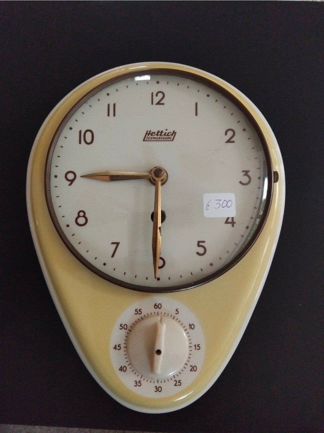 Vintage hettich schwebegang wandklok en kookwekker met opdra, Ophalen of Verzenden