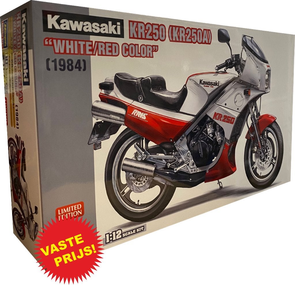 Kawasaki KR250 (KR250A) White-Red  '84 (Hasegawa 21745) 1/12, Overige merken, Nieuw, Ophalen of Verzenden, Groter dan 1:32