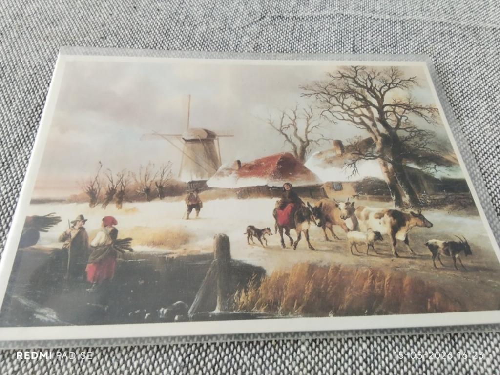 Ansichtkaart met Windmolen prettige feestdagen en een G.N.J., Ophalen of Verzenden