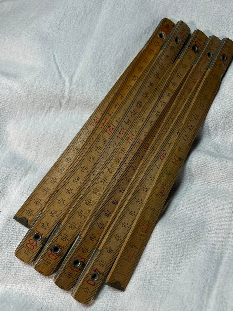 Vintage Duimstok met messing scharnieren 200 cm, Ophalen of Verzenden