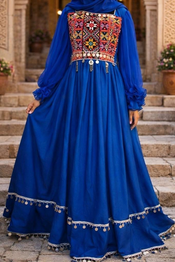 Afghaanse jurk blauw free size, Kleding | Dames, Maat 38/40 (M), Overige typen, Blauw, Wattan Fashion