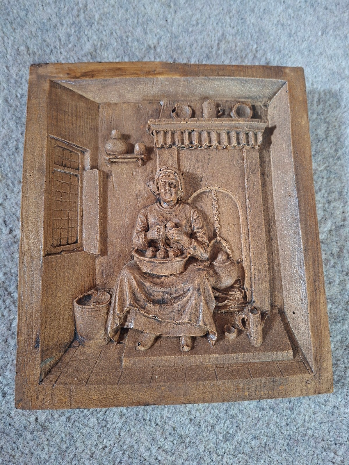 :Prachtig Vintage Houten Wandreliëf – Handgesneden Tafereel, Antiek en Kunst, Ophalen of Verzenden