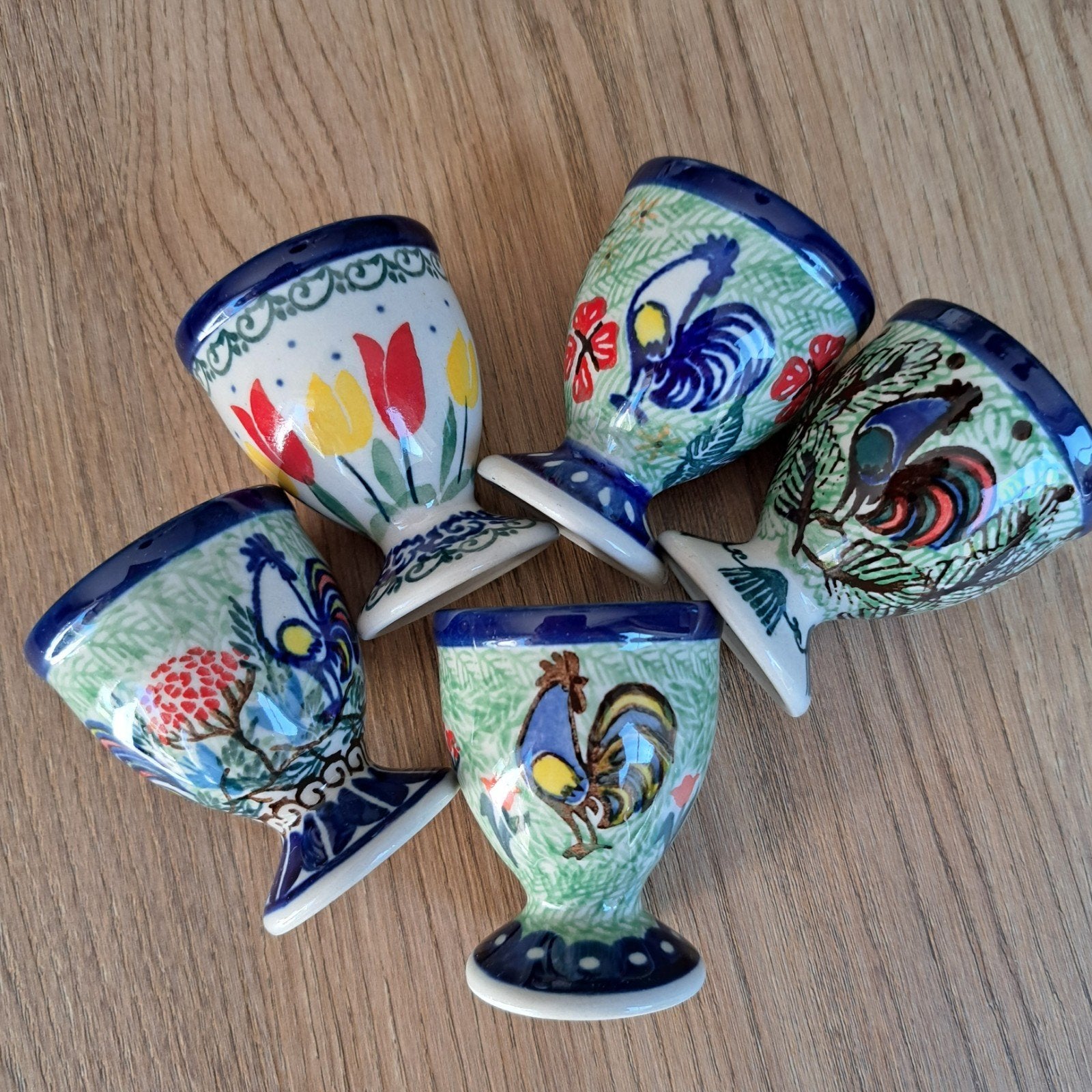 Set van 5 handgeschilderde Bunzlau eierdopjes, Overige merken, Keramiek, Overige typen, Ophalen of Verzenden