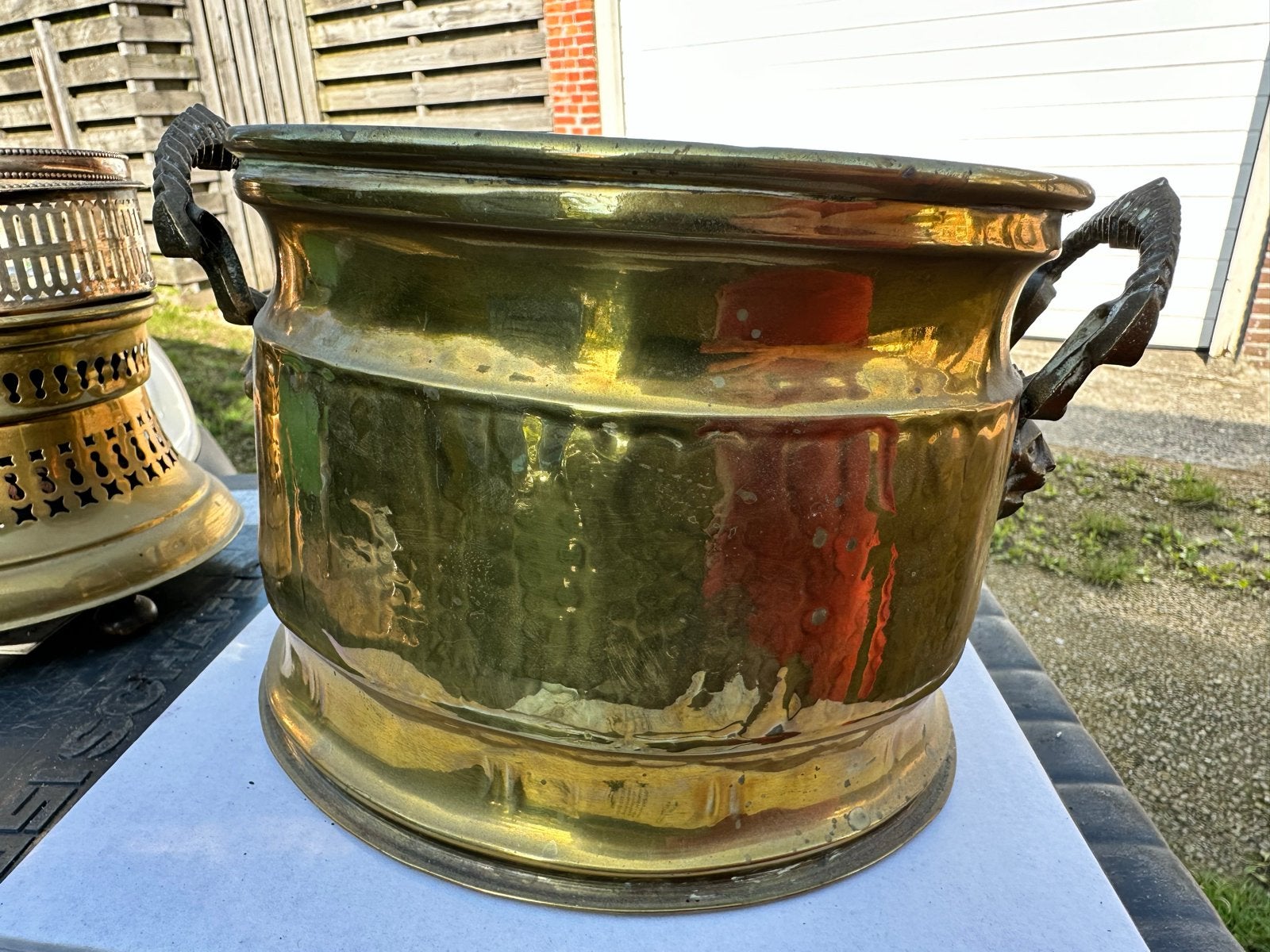 Antieke koperen?/messing? plantenbak met bronzen handvatten, Ophalen of Verzenden, Koper