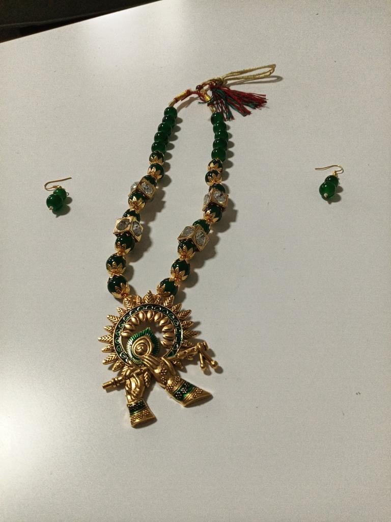 Indiase ketting met oorbellen - Groen en Goud, Sieraden, Tassen en Uiterlijk, Kettingen, Nieuw, Overige materialen, Groen, Met strass