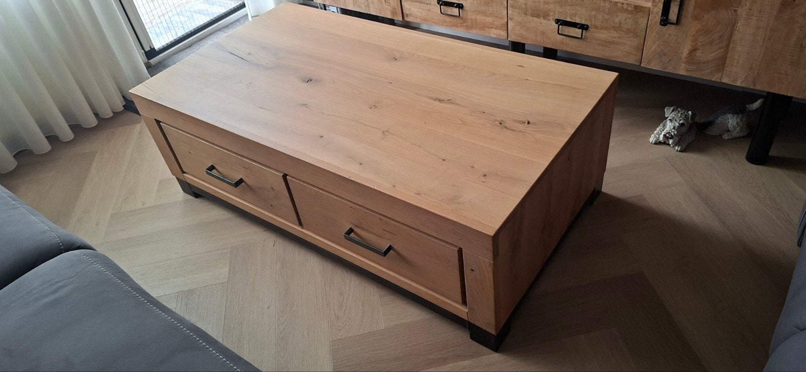 zware licht eiken salontafel,, Ophalen, Rechthoekig, 100 tot 150 cm, 50 tot 100 cm