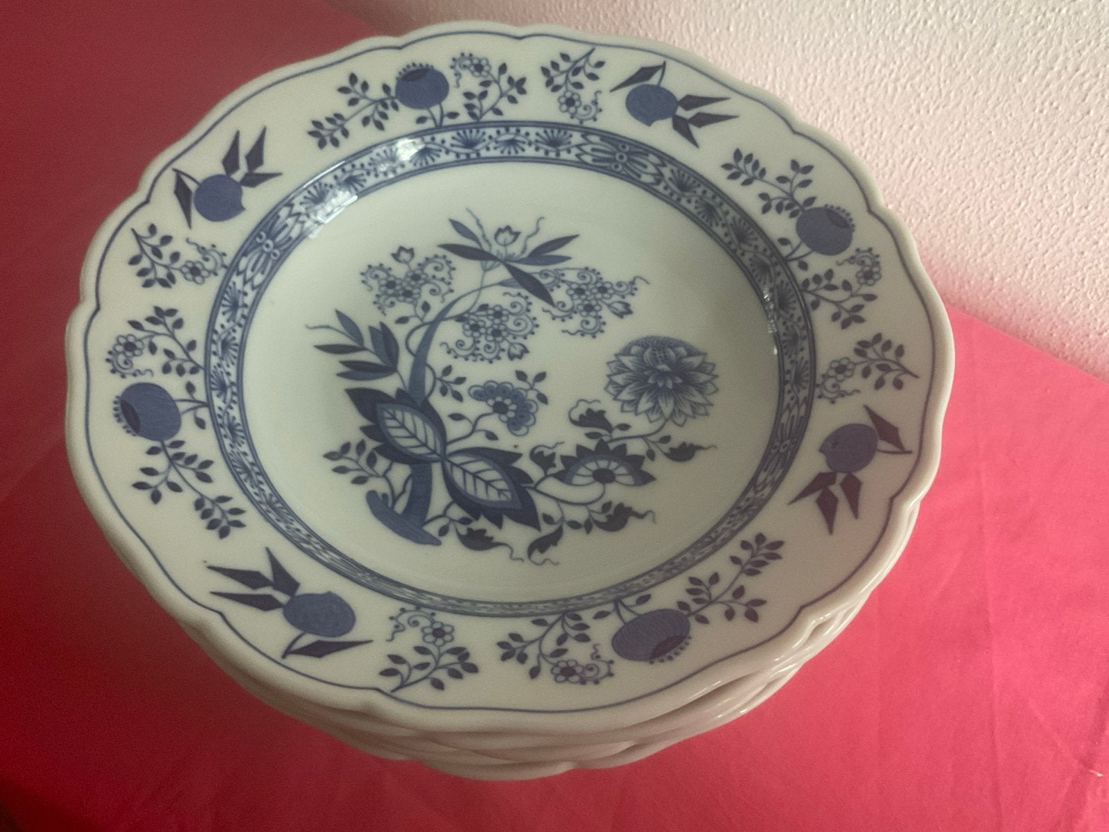 6 Diepe Borden Hutschenreuther Zwiebelmuster - Diep Blauw, Ophalen of Verzenden