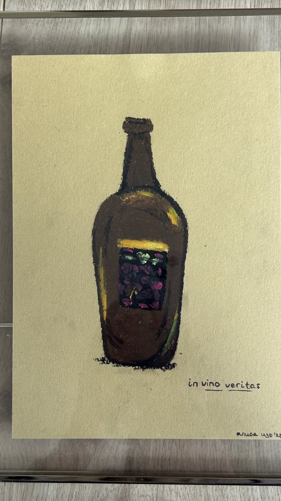 Oliepastel op papier: "In vino veritas" (2023), Ophalen of Verzenden