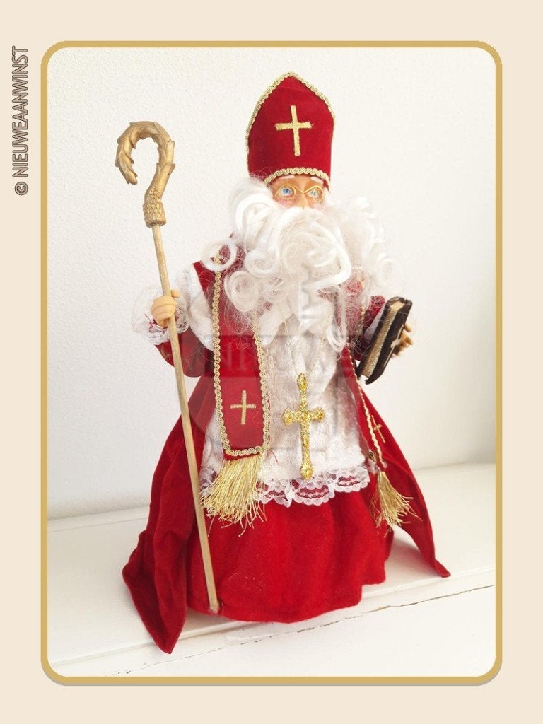Nostalgische etalage Sinterklaas pop - rood - 45 cm, Verzenden, Zo goed als nieuw