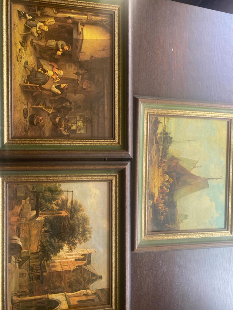 Set van 3 klassieke schilderijen in houten lijst, Antiek en Kunst, Kunst | Schilderijen | Klassiek, Ophalen of Verzenden