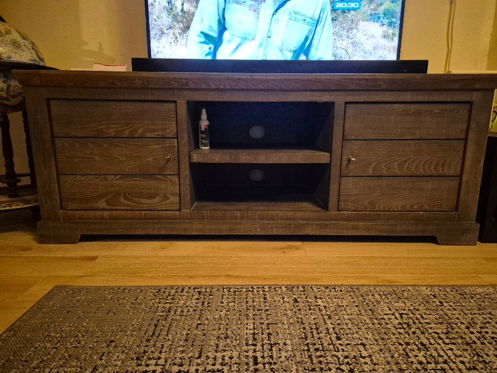 Massief houten tv meubel, Ophalen, Gebruikt, 150 tot 200 cm, Minder dan 100 cm