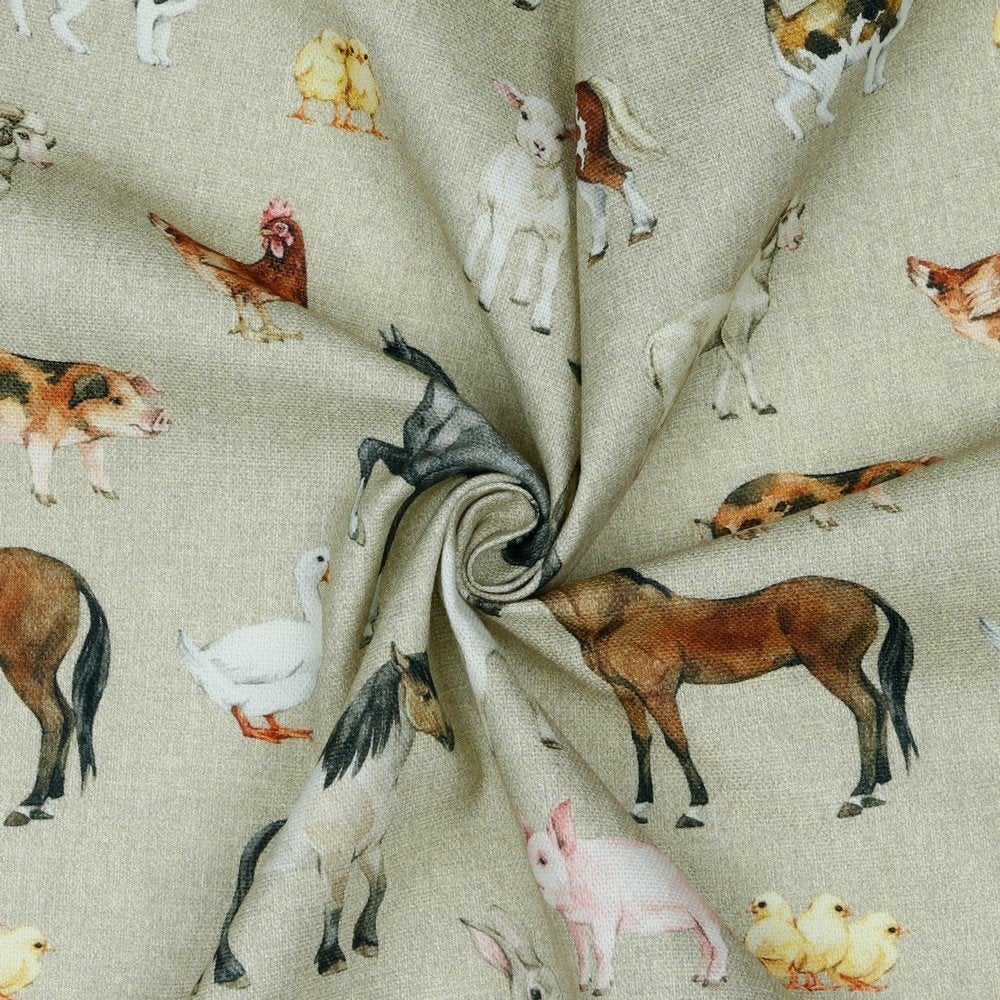 COUPON : Canvas digitaal boerderij dieren, linnenlook, 120 cm of meer, Beige, Nieuw, Ophalen of Verzenden