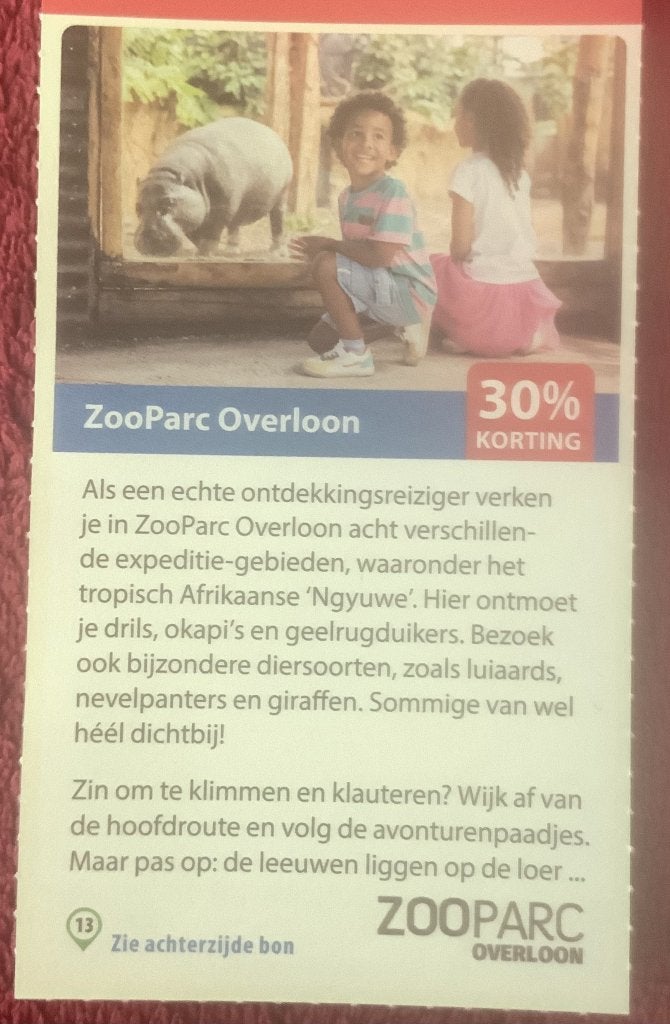 ZooParc Overloon Dierentuin Voordeelbon, Drie personen of meer, Dierentuinbon