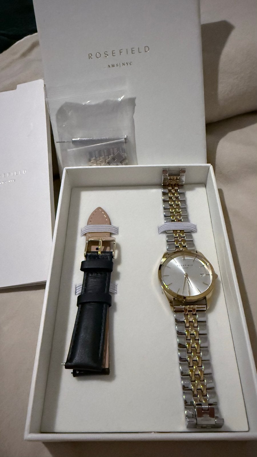 Rosefield horloge met extra leren bandje, Sieraden, Tassen en Uiterlijk, Horloges | Dames, Leer, Staal, Polshorloge, Nieuw