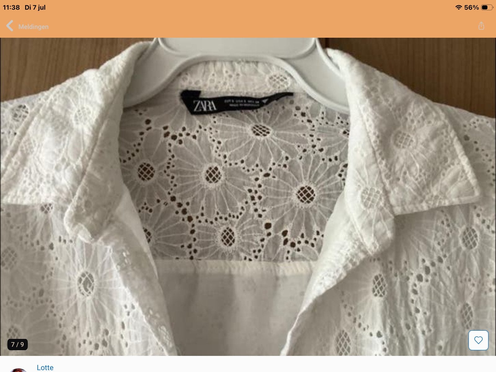 Witte broderie blouse met lange mouwen - Maat S, Verzenden, Zo goed als nieuw, Maat 36 (S), Wit
