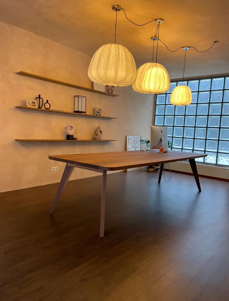 Noten houten design bureau eet tafel brown massief 3 meter, Ophalen, Hout, Kabelgoot, Bruin