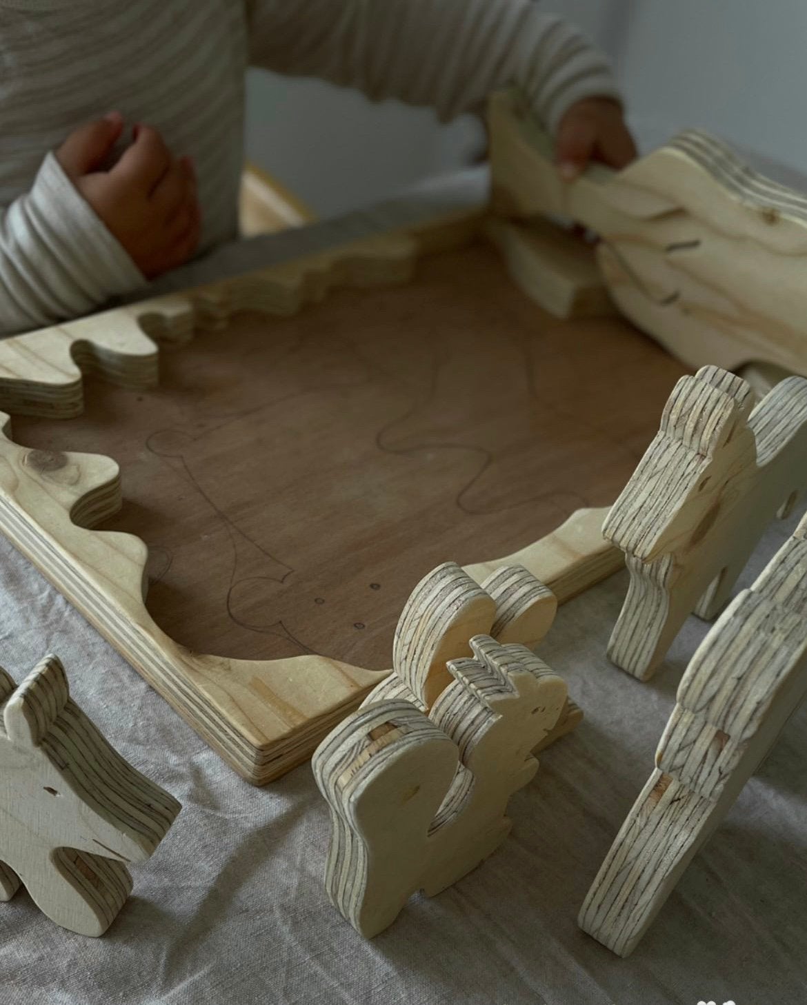 puzzel multiplex hout montessori bosdieren wood grimms, Ophalen