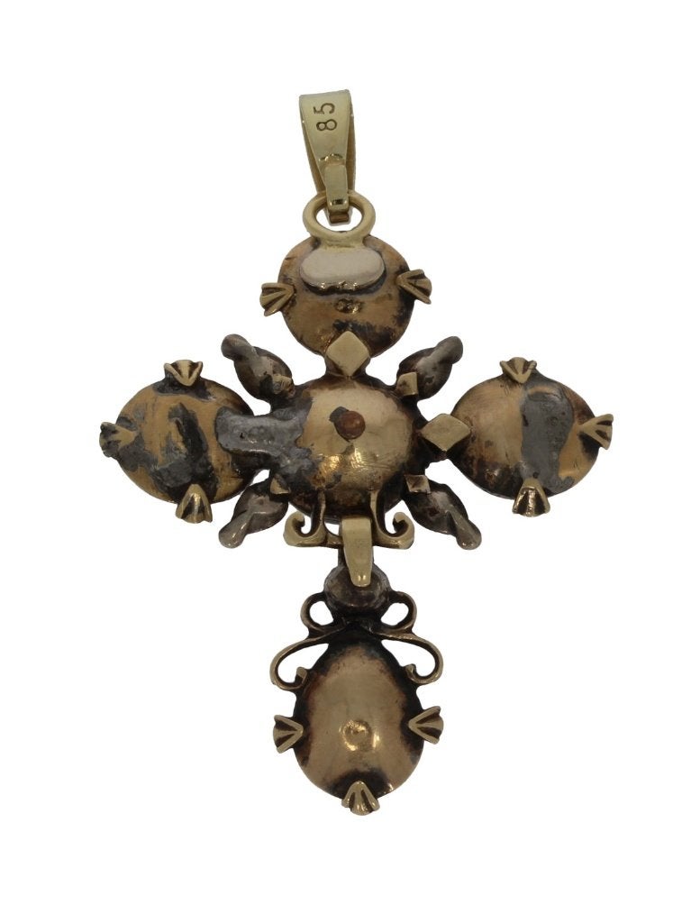 Diamanten kruis antieke grote 14k ketting hanger zilver, Ophalen of Verzenden, Goud, Hanger, Met edelsteen