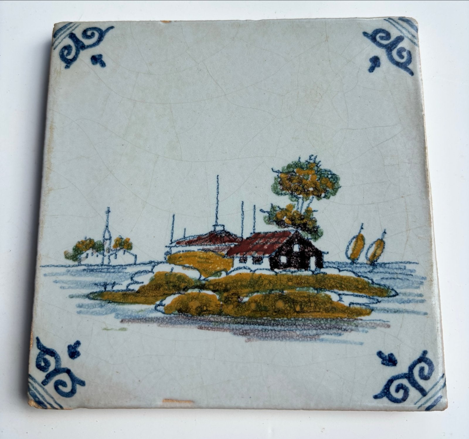 Antieke Tegel met Landschap, Antiek en Kunst, Ophalen of Verzenden