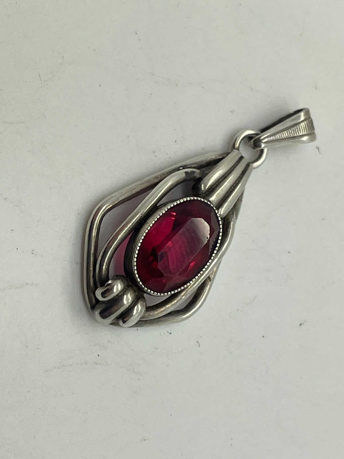 F487 Prachtige zilveren art deco hanger roze steen, Ophalen of Verzenden, Zilver, Hanger