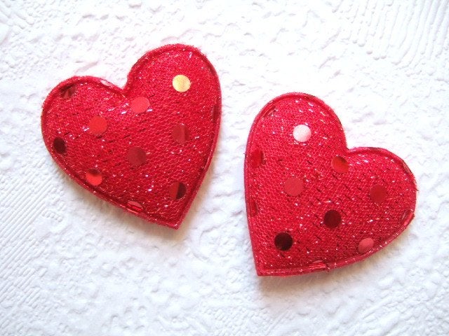 OPRUIMING ~ Rood hartje met lovertjes ~ 3,5 cm, -, -, Textiel, Nieuw