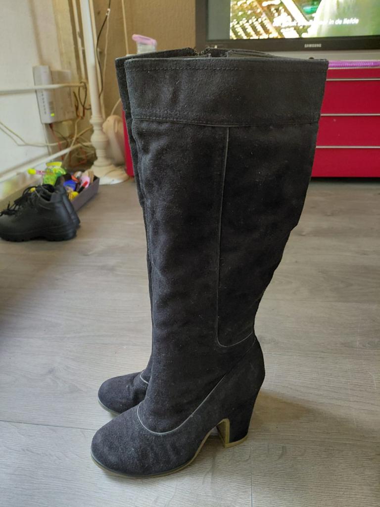 Blokhak laars retrolook, Hoge laarzen, Zwart, Ophalen of Verzenden, Gedragen