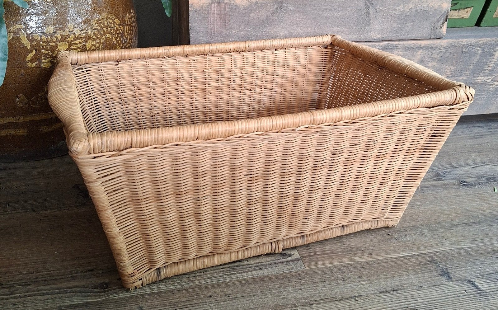 vintage rieten mand, Ophalen, Rechthoekig, Riet