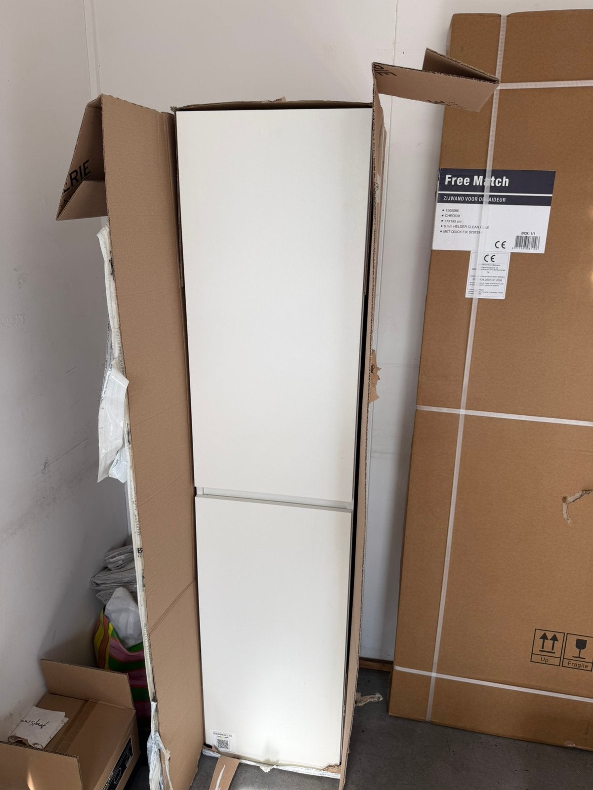 Hoge kolomkast wit detremmerie, Ophalen, 100 tot 150 cm, Overige typen, Nieuw