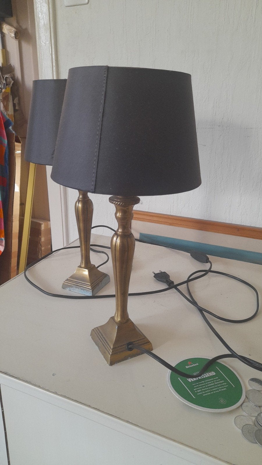 2 schemerlamp zware messing voet, Ophalen, Minder dan 50 cm