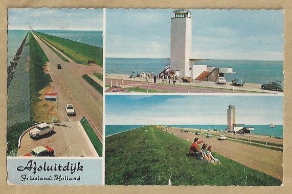 Oude Ansichtkaart Afsluitdijk Friesland-Holland, Verzamelen, Ansichtkaarten | Nederland, Ophalen of Verzenden, 1940 tot 1960, Gelopen