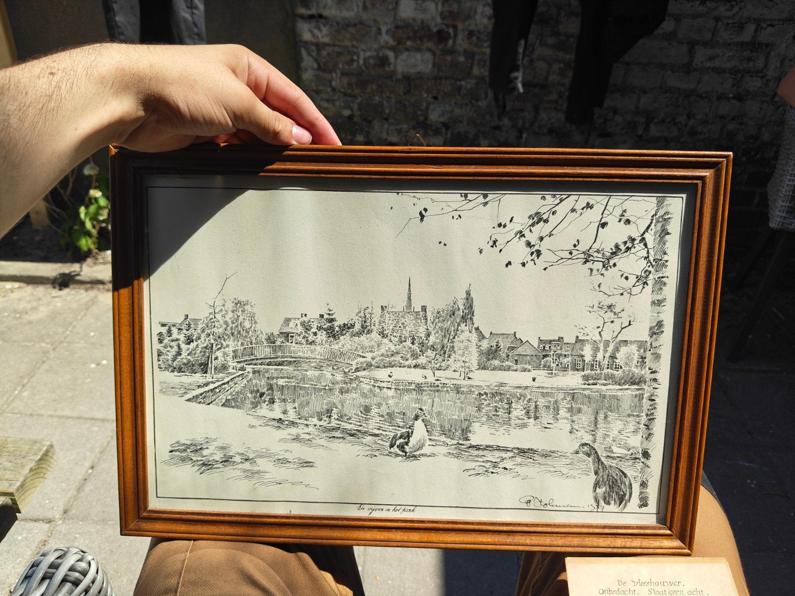 Oud schilderij met oud gedicht, Antiek en Kunst, Ophalen of Verzenden