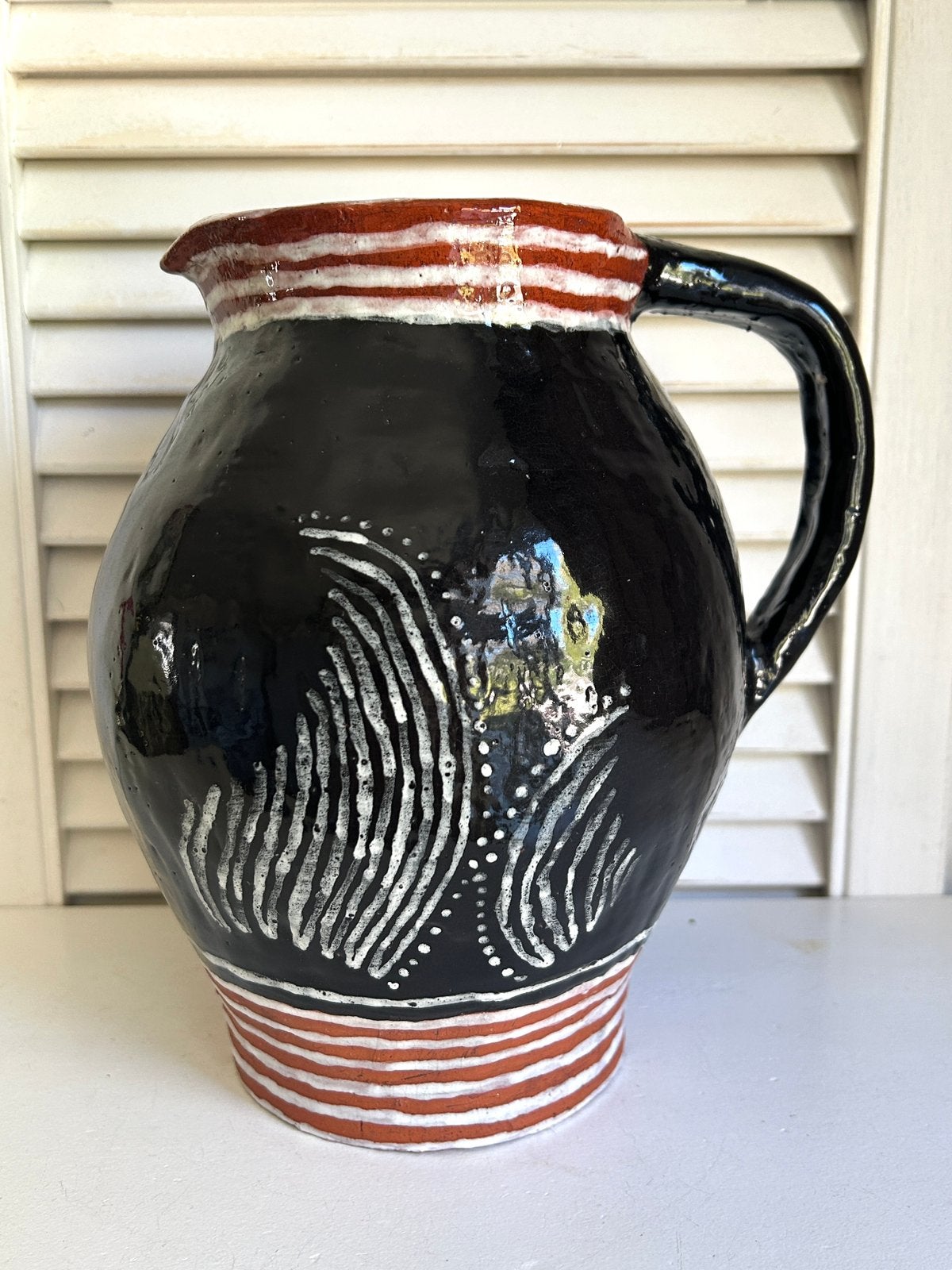 Vintage zwarte aardewerk kan vaas Hongarije 24 cm, Antiek en Kunst, Ophalen