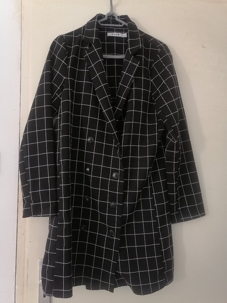 CHECK NA-KD BLAZER JURK ZWART-M-NIEUW, Maat 38/40 (M), NA-KD, Zwart, Nieuw