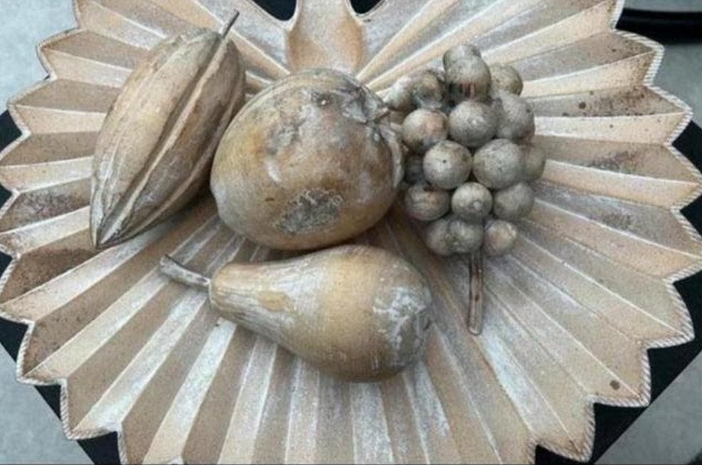 Prachtige houten schaal met nep fruit, Huis en Inrichting, Ophalen of Verzenden, Zo goed als nieuw, Rond, Hout