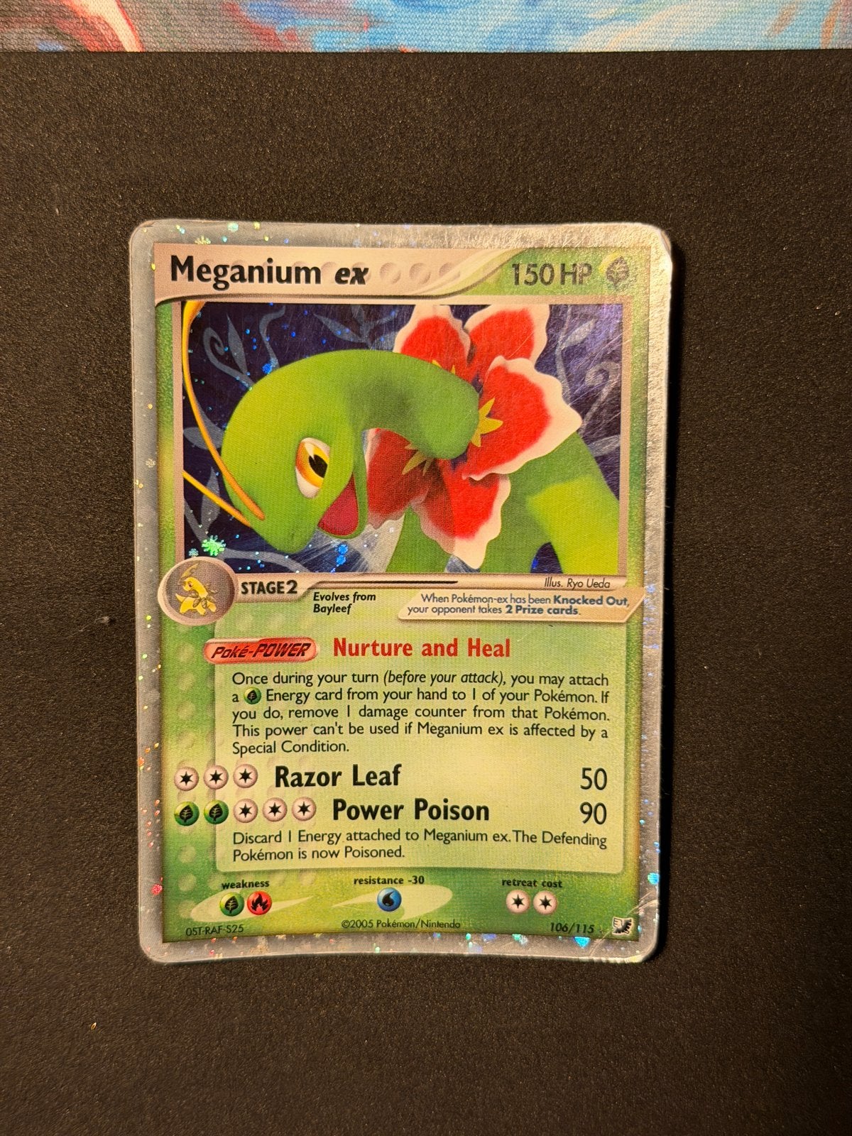 Meganium ex 106/115 Pokémon kaart, Hobby en Vrije tijd, Ophalen of Verzenden, Gebruikt, Losse kaart, Foil