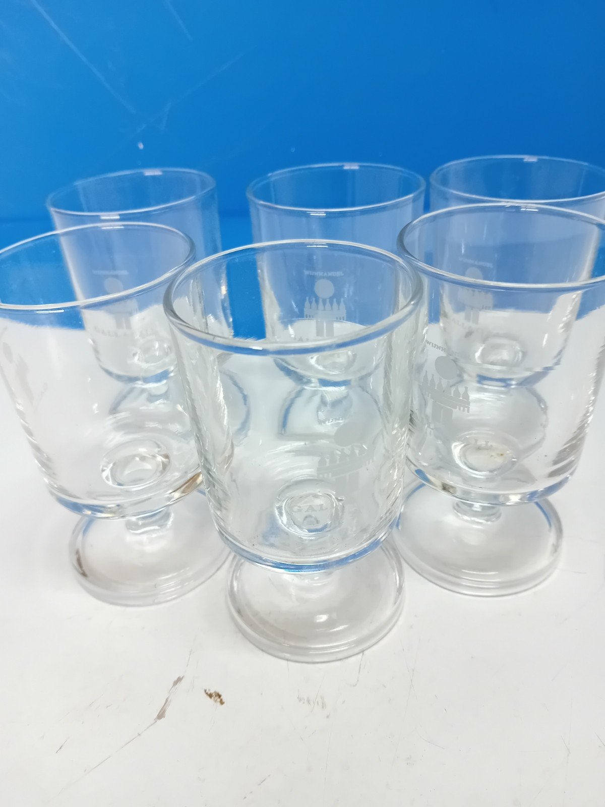 6 glazen met Gall en Gall opschrift, Ophalen of Verzenden, Glas, Overige stijlen, Glas of Glazen