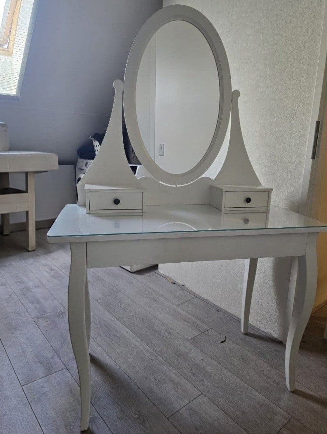 Witte kaptafel met spiegel en lades Ikea, Ophalen, Gebruikt, 100 tot 150 cm, 50 tot 100 cm