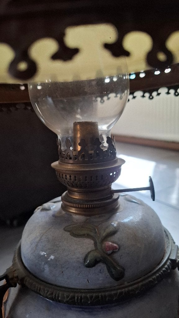Antieke Majolica petroleum- of olielamp, Antiek en Kunst, Ophalen