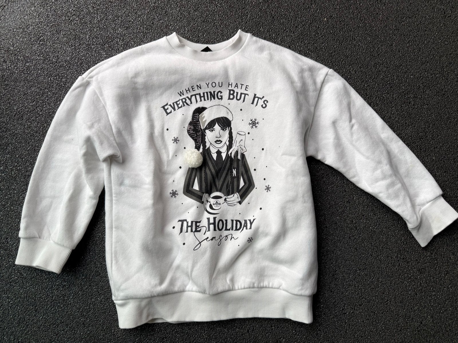 Wednesday Addams Kersttrui - Maat 134 (9 jaar), Ophalen of Verzenden, Gebruikt, Jongen of Meisje, Trui of Vest